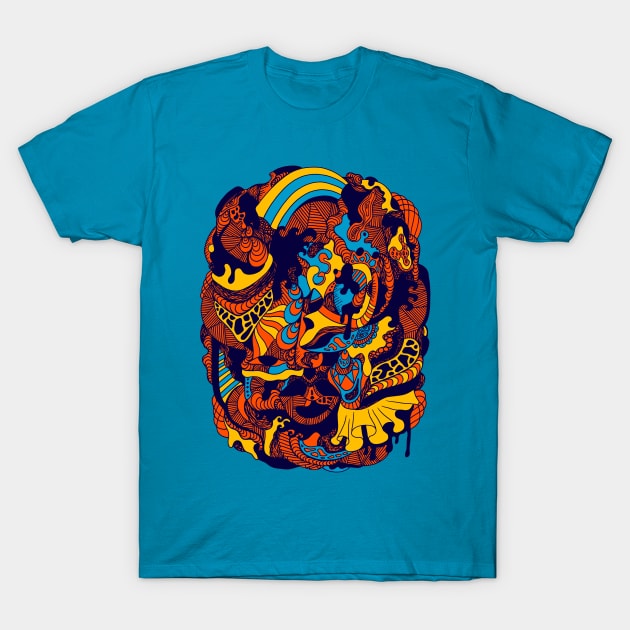 Orange Blue Abstract Wave of Thoughts No 2 T-Shirt by kenallouis